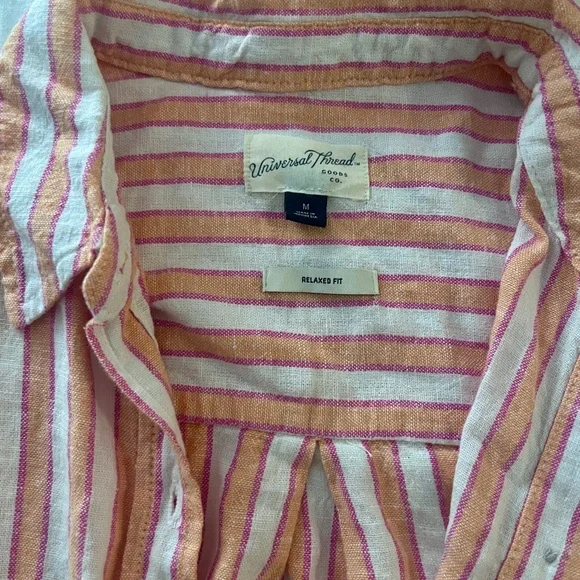 Universal Thread Matching Linen Striped Button Down Top & Shorts Set SZ: Medium - Picture 3 of 5